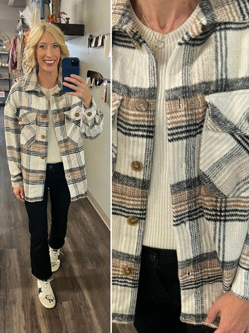 Amaya Gray Fringe Flannel with Hood