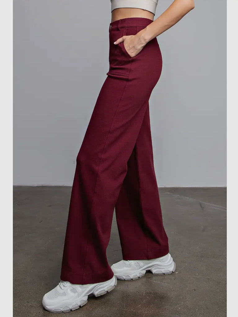 Amber Wide Leg Stretch Pant - Burgundy