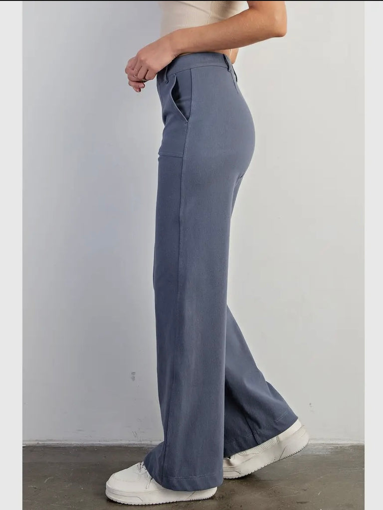 Amber Wide Leg Stretch Pant - Blue