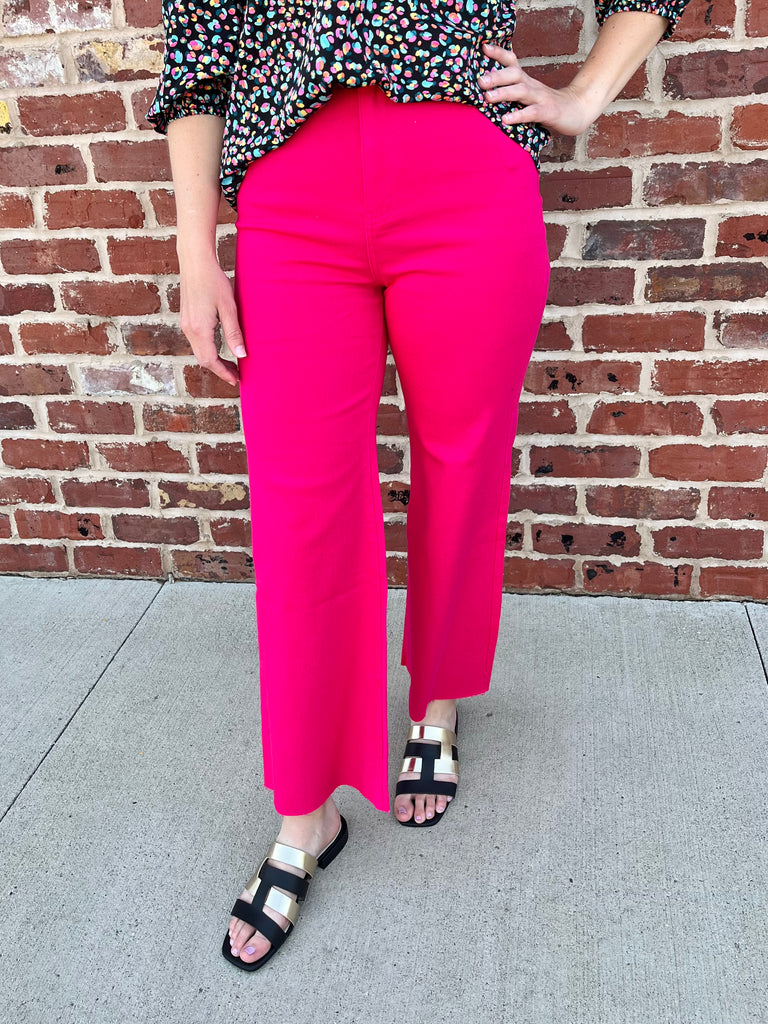 April Wide Leg Stretch Denim - Hot Pink