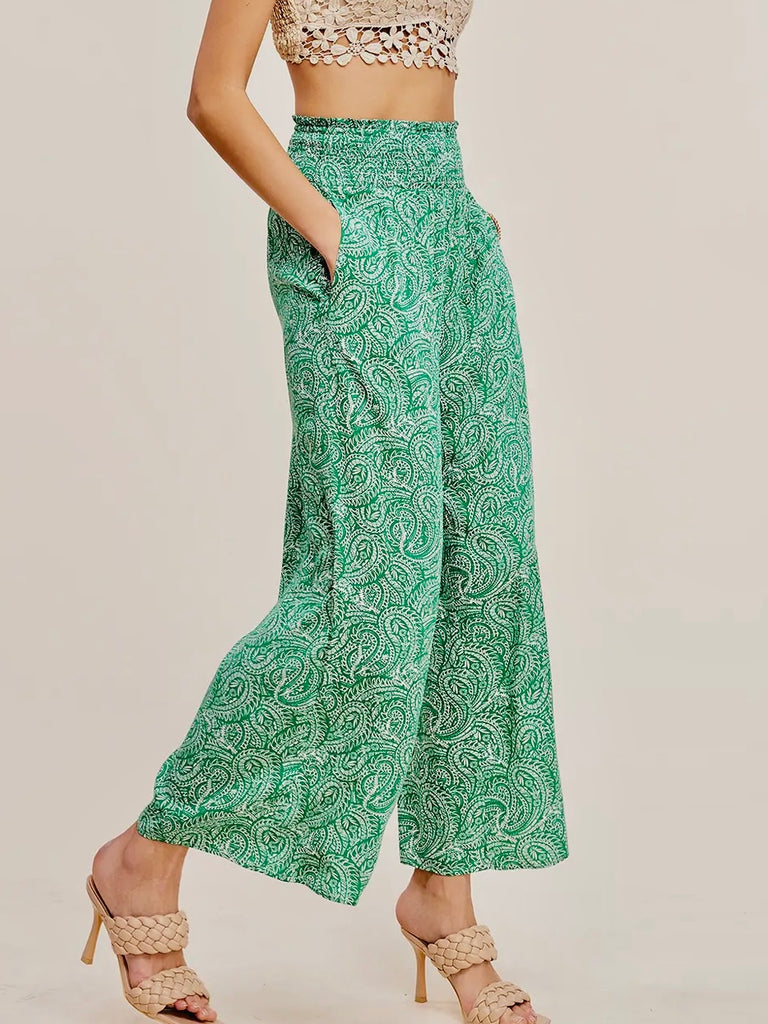 Mandie Paisley Print Wide - Leg Pants